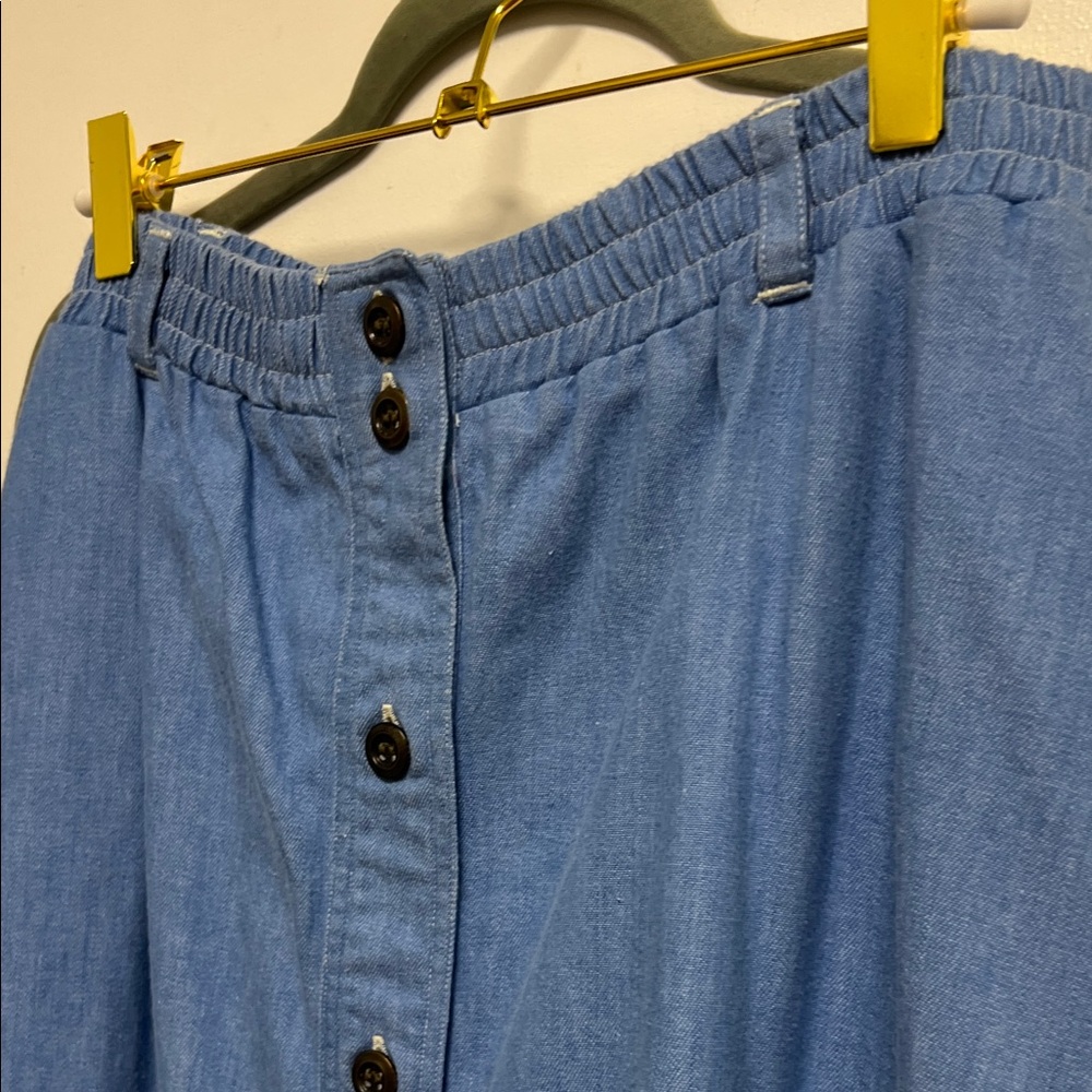Napa Valley Vintage Denim Blue Midi Skirt Pink Plaid Patchwork Accents Buttons M - Picture 5 of 8